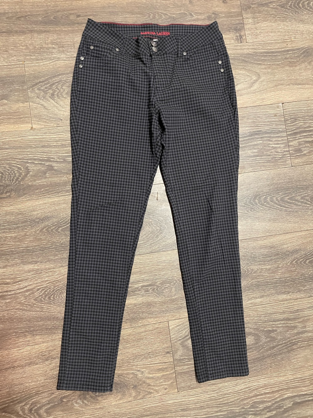 Sabrina Lauren Black & Charcoal Gingham Slim Pants checkered size 14 comfort